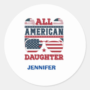 Sticker Rond Toute fille américaine, 4 juillet