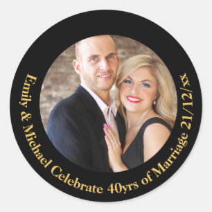 Sticker Rond TOUTE PHOTO Mariage D'Anniversaire En Marbre Noir