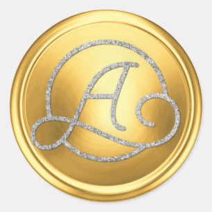 Sticker Rond Toutes initiales Cercle d'argent Monogramme Or bri