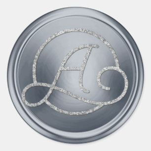 Sticker Rond Toutes initiales Monogramme Cercle Argent Bleu Ard