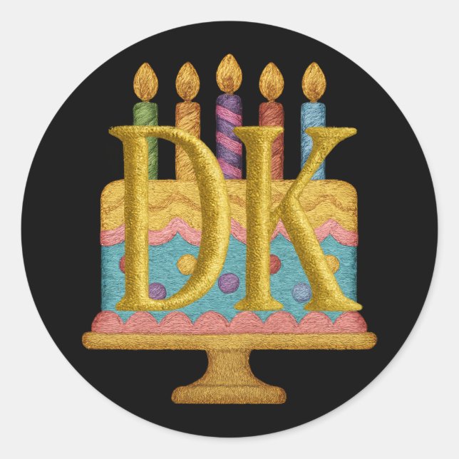 Sticker Rond TOUTES LES INITIALES Broderie Look Anniversaire Gâ (Devant)