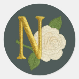 Sticker Rond TOUTES LES INITIALES Broderie Look Blanc Rose N'im