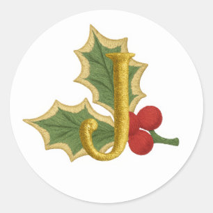 Sticker Rond TOUTES LES INITIALES Broderie Look Holly Berries