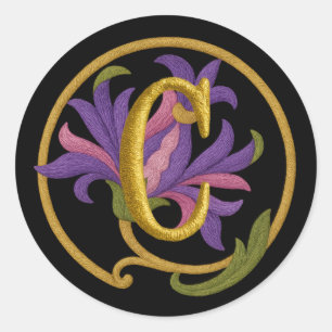 Sticker Rond TOUTES LES INITIALES Broderie Look rose Purple Flo