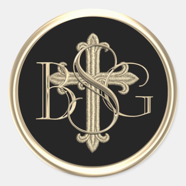 Sticker Rond TOUTES LES INITIALES Gold 3 Monogramme Gold Cross  (Devant)