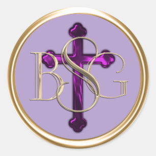 Sticker Rond TOUTES LES INITIALES Gold 3 Monogrammes Purple Cro