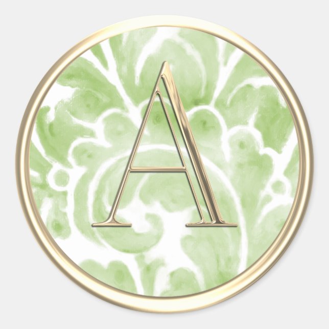 Sticker Rond TOUTES LES INITIALES Gold Monogramme Green Plume (Devant)