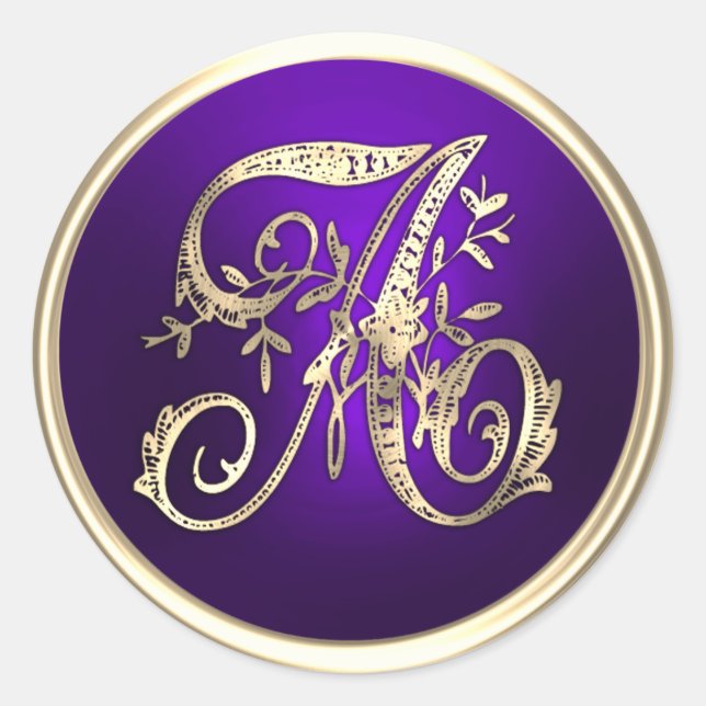 Sticker Rond TOUTES LES INITIALES Gold Monogramme initial viole (Devant)