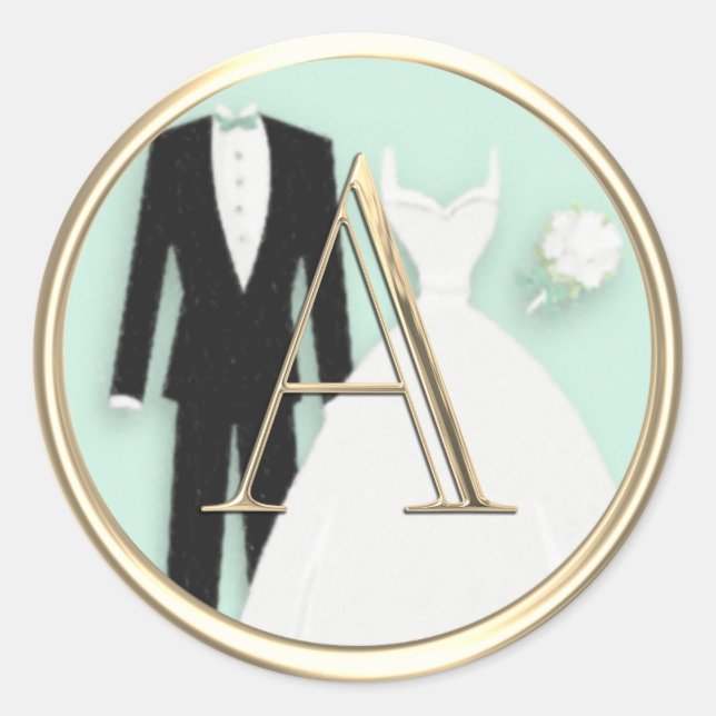 Sticker Rond TOUTES LES INITIALES Gold Monogramme Mariage Mint  (Devant)