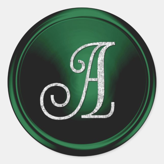 Sticker Rond TOUTES LES INITIALES Monogramme argenté 3 Vert éme (Devant)