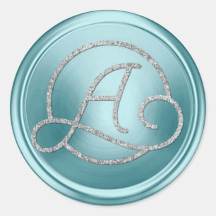 Sticker Rond TOUTES LES INITIALES Monogramme Cercle Argent Bleu