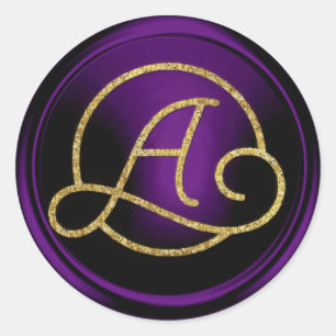 Sticker Rond TOUTES LES INITIALES Monogramme cercle or violet f