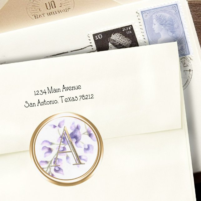 Sticker Rond TOUTES LES INITIALES Monogramme d'or sur Purple Wi (Créateur téléchargé)