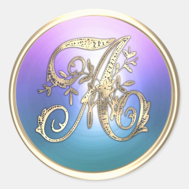 Sticker Rond TOUTES LES INITIALES MONogramme Or initial violet  (Devant)