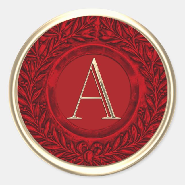 Sticker Rond TOUTES LES INITIALES Monogramme Or Red Laurel Wrea (Devant)