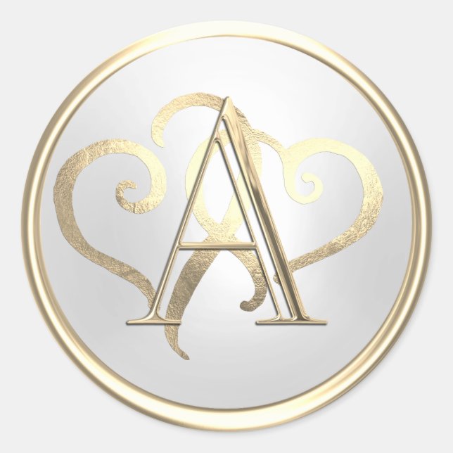 Sticker Rond TOUTES LES INITIALES Or Monogramme Or Coeurs Pearl (Devant)