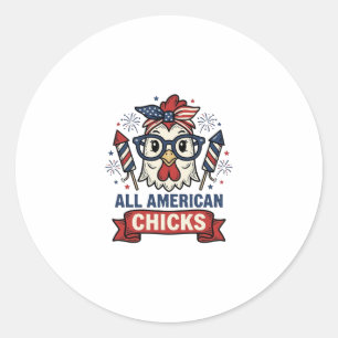 Sticker Rond Toutes les poules américaines dessin vectoriel pat