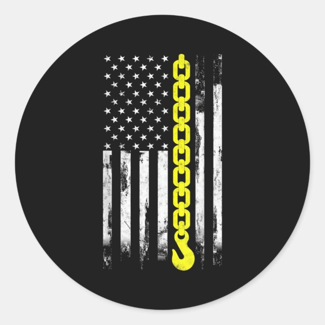 Sticker Rond Tow Truck Driver thin yellow line USA flag gift (Devant)