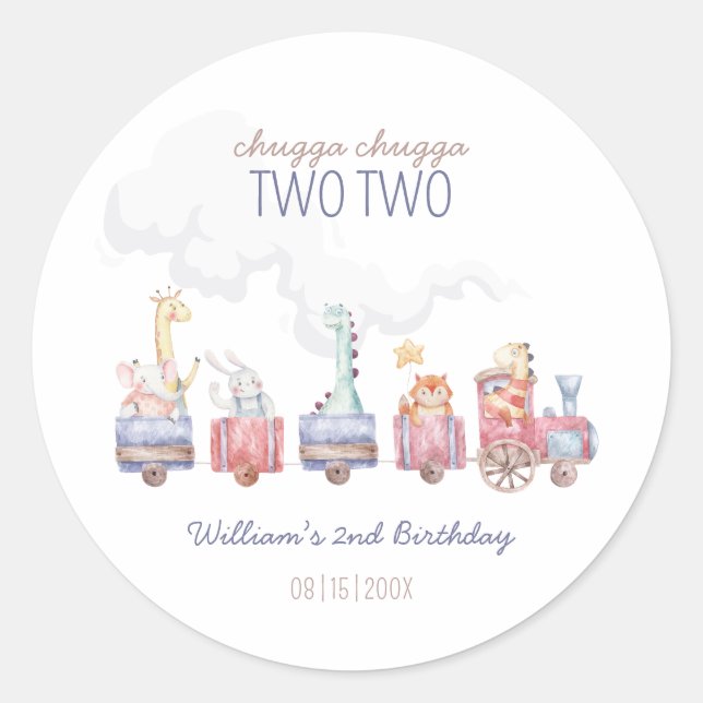 Sticker Rond Toy Train All Aboard Anniversaire invitation, Zoo  (Devant)