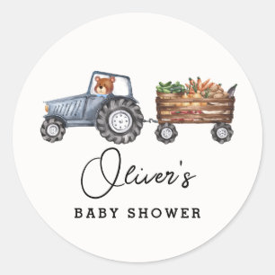 Sticker Rond Tracteur agricole rustique Baby shower d'ours en p