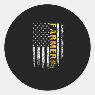 Sticker Rond Tracteur American USA Drapeau Funny Farmer Rancher