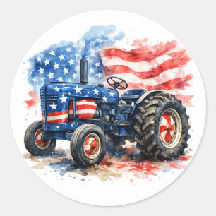 Sticker Rond Tracteur étoilé et rayé patriotique