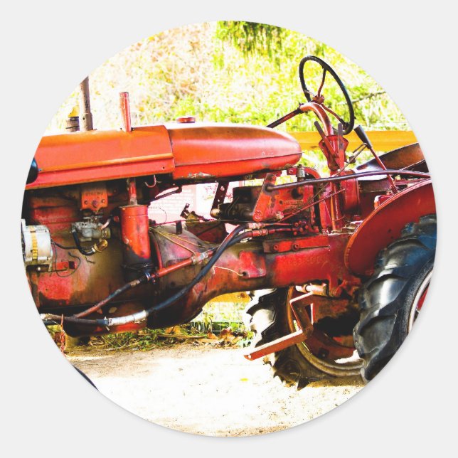 Sticker Rond Tracteur rouge vintage (Devant)