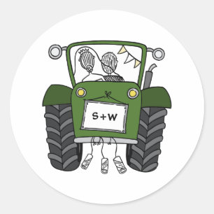 Sticker Rond Tracteur vert personnalisé Pays Barne Mariage rust