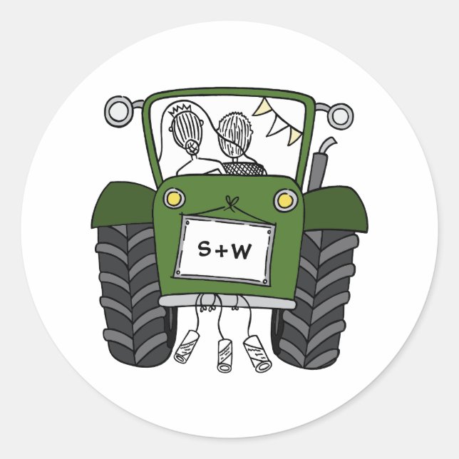 Sticker Rond Tracteur vert personnalisé Pays Barne Mariage rust (Devant)