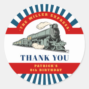 Sticker Rond Train à vapeur ancien Merci pour l'anniversaire