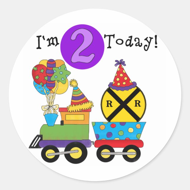 Sticker Rond Train d'anniversaire 2e T-shirts et cadeaux d'anni (Devant)