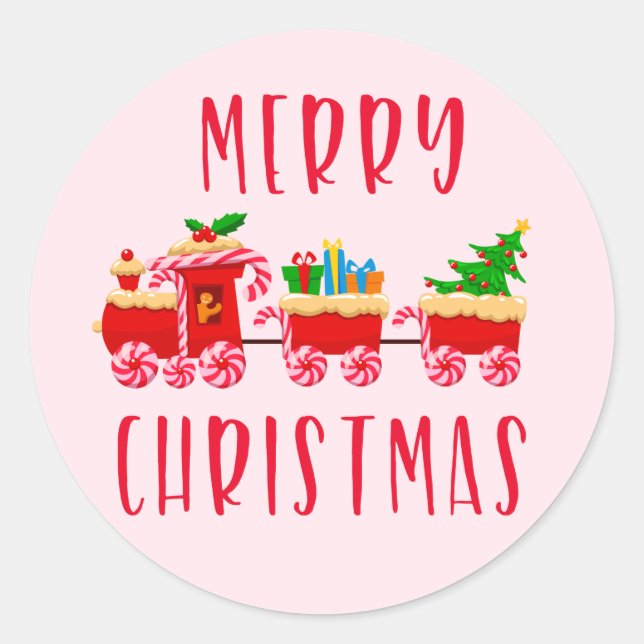 Sticker Rond Train de bonbons de Noël joyeux vacances (Devant)