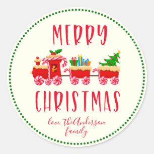 Sticker Rond Train de bonbons personnalisé Joyeux Noël Fêtes
