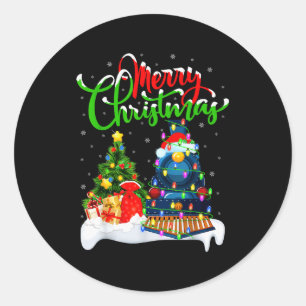 Sticker Rond Train drôle amateur de Noël éclairage Santa Train