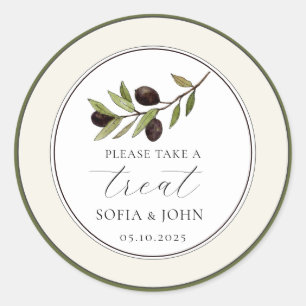 Sticker Rond Traitement Mariage simple à base d'olive rustique