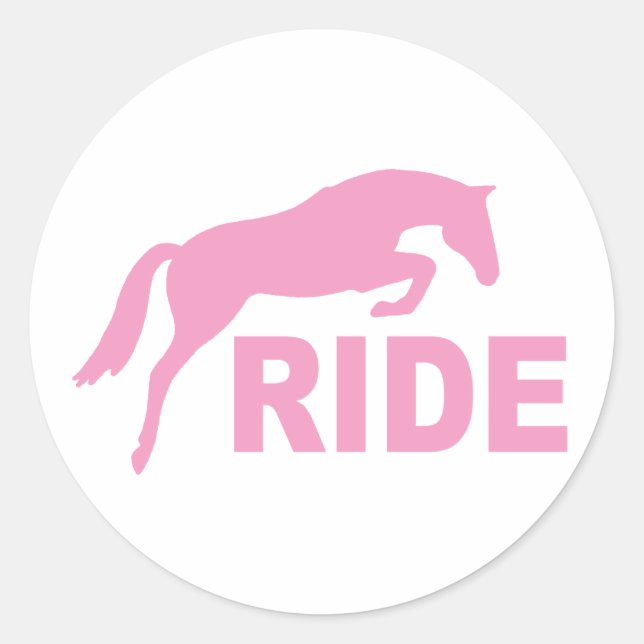 Sticker Rond TRAITER avec Cheval de saut (rose) (Devant)