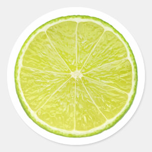 Sticker Rond Tranche de chaux avec feuille de menthe