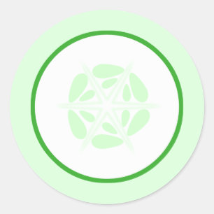 Sticker Rond Tranche de concombre. Vert et blanc