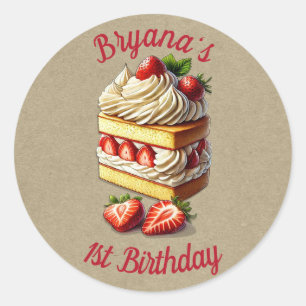 Sticker Rond Tranche de fraises de gâteau courtepointe aux frai