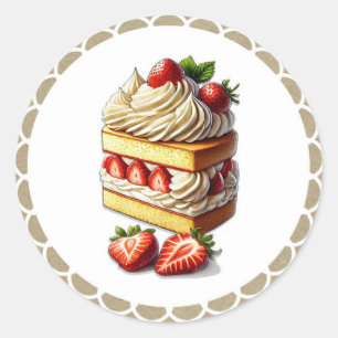 Sticker Rond Tranche de fraises de gâteau courtepointe aux frai