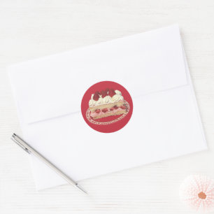 Sticker Rond Tranche de gâteau court aux fraises