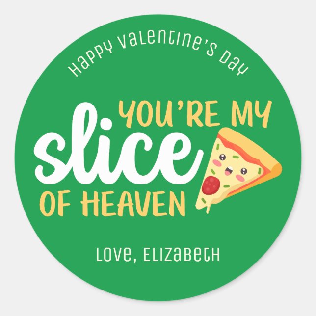 Sticker Rond Tranche de paradis Funny Pizza Cute Saint-Valentin (Devant)