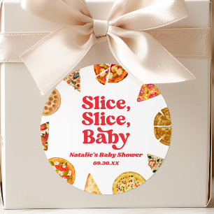 Sticker Rond Trancher, Trancher, Bébé ! Baby shower à la pizza