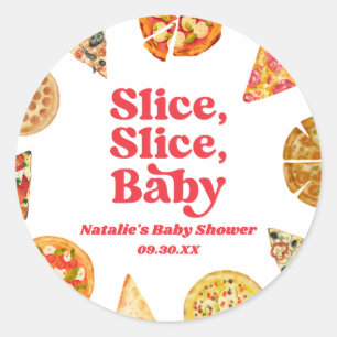 Sticker Rond Trancher, Trancher, Bébé ! Baby shower à la pizza