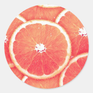 Sticker Rond Tranches de pamplemousse rose
