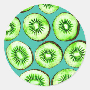 Sticker Rond Tranches Kiwi sur turquoise