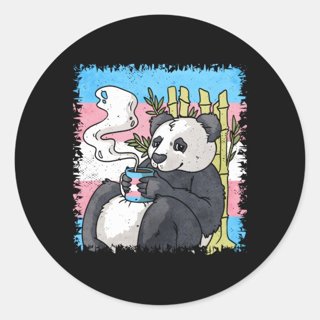 Sticker Rond Transgenre Pride Trans Drapeau Panda Coffee Sublte (Devant)