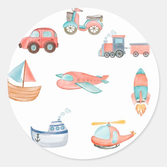 Sticker Rond Transport Boy fête d'anniversaire (Devant)