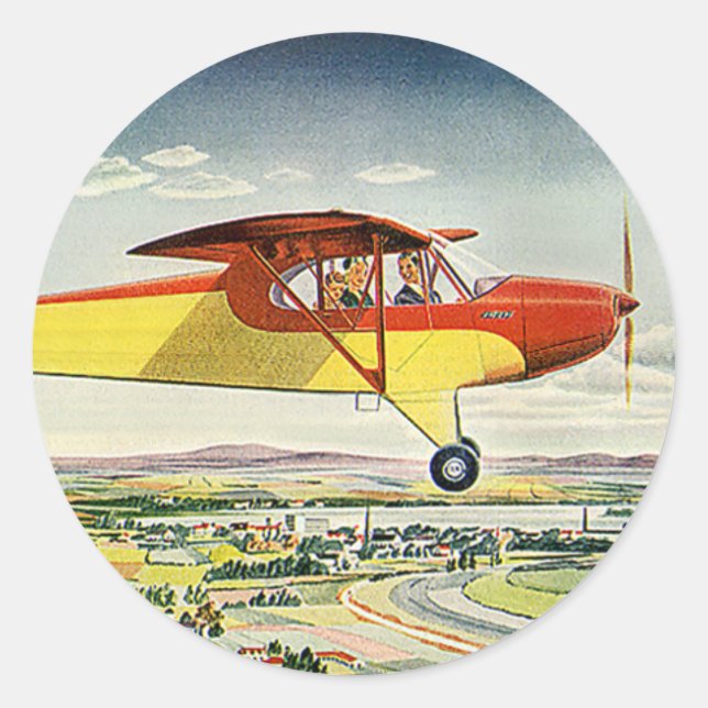Sticker Rond Transport vintage Avion au-dessus des champs agric (Devant)