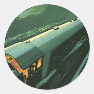 Sticker Rond Transport vintage, train vert à grande vitesse